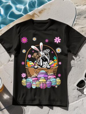 24hluxury– Bunny English Bulldog Dog Easter Eggs T-Shirt