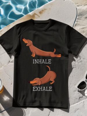 24hluxury– Dachshund Weiner Dog Yoga Inhale Exhale T-Shirt