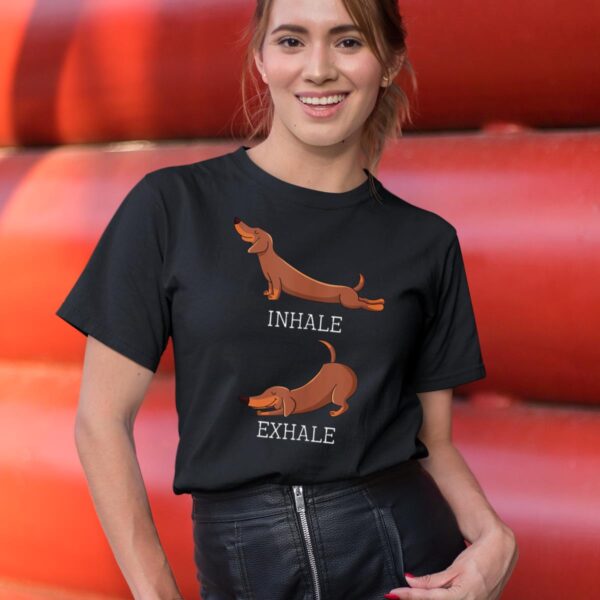 24hluxury– Dachshund Weiner Dog Yoga Inhale Exhale T-Shirt