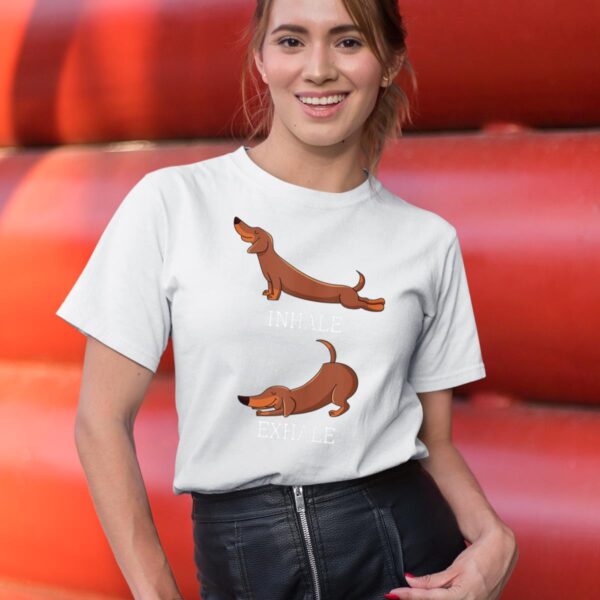24hluxury– Dachshund Weiner Dog Yoga Inhale Exhale T-Shirt