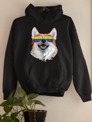 24hluxury– Corgi Dog Rainbow Sunglasses LGBT Pride Hoodie