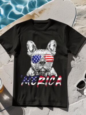 24hluxury– French Bulldog American USA Flag T-Shirt