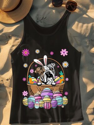 24hluxury– Bunny English Bulldog Dog Easter Eggs Tank Top