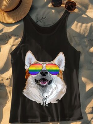 24hluxury– Corgi Dog Rainbow Sunglasses LGBT Pride Tank Top