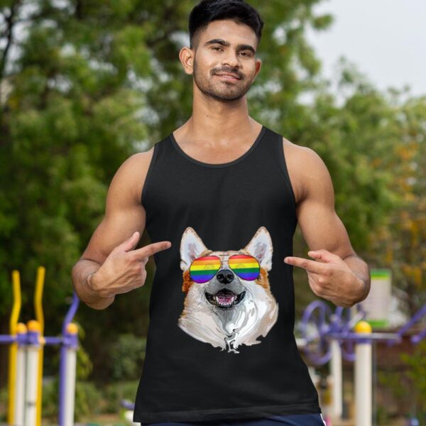 24hluxury– Corgi Dog Rainbow Sunglasses LGBT Pride Tank Top