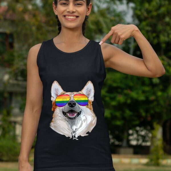 24hluxury– Corgi Dog Rainbow Sunglasses LGBT Pride Tank Top