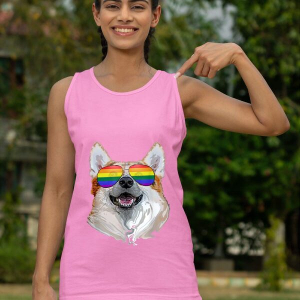 24hluxury– Corgi Dog Rainbow Sunglasses LGBT Pride Tank Top