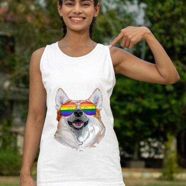 24hluxury– Corgi Dog Rainbow Sunglasses LGBT Pride Tank Top