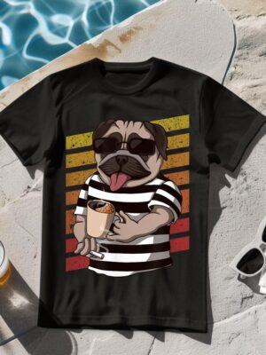 24hluxury– Pug Dog Drinking Coffee T-Shirt