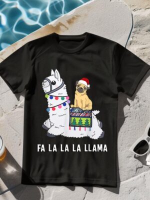 24hluxury– Pug Riding Llama Christmas T-Shirt