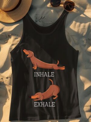 24hluxury– Dachshund Weiner Dog Yoga Inhale Exhale Tank Top