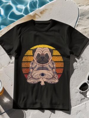 24hluxury– Retro Yoga Dog Pug Sunset T-Shirt