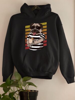 24hluxury– Pug Dog Drinking Coffee Hoodie