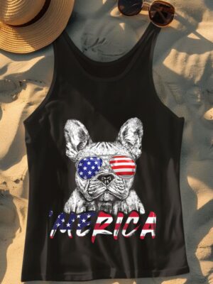 24hluxury– French Bulldog American USA Flag Tank Top