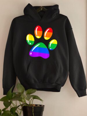 24hluxury– Rainbow Paw Print Dog Paw LGBT Pride Hoodie