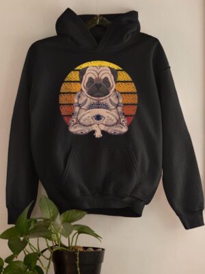24hluxury– Retro Yoga Dog Pug Sunset Hoodie