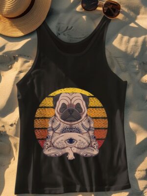 24hluxury– Retro Yoga Dog Pug Sunset Tank Top