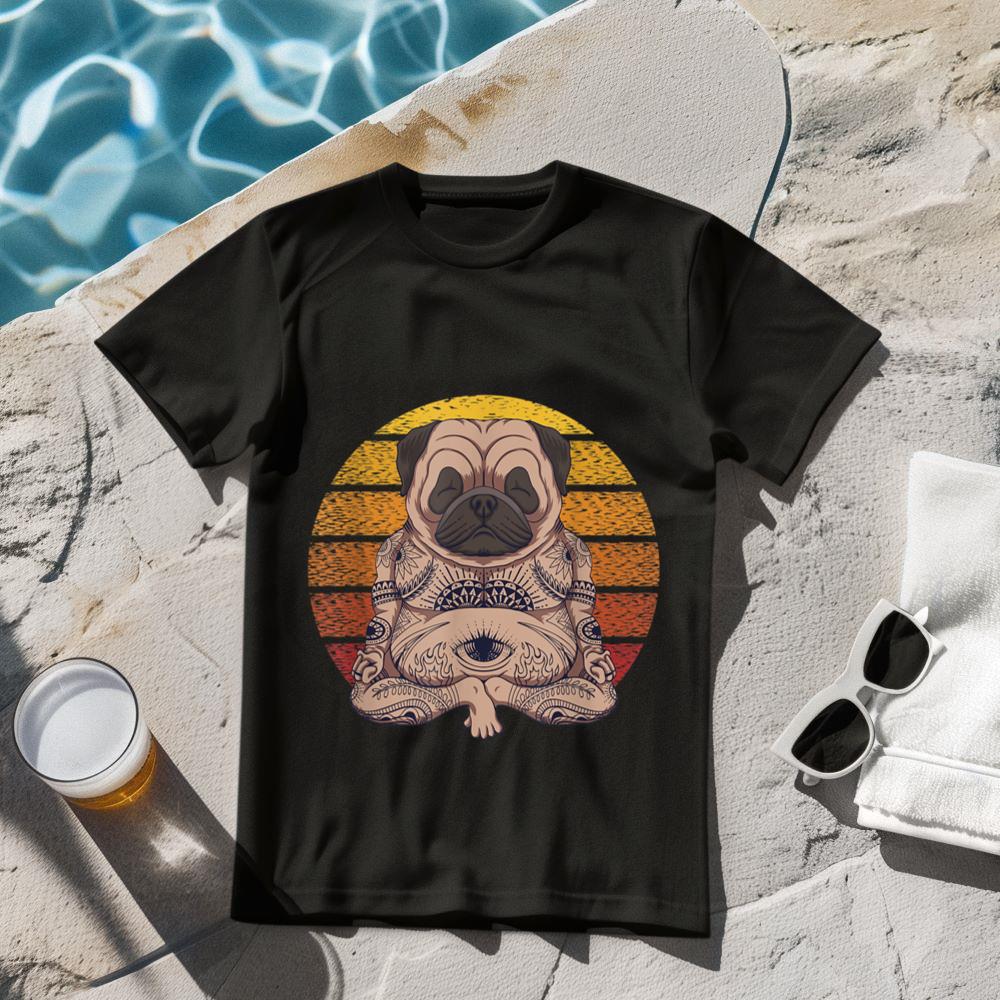 retro2byoga2bdog2bpug2bsunset_t-shirt_black-jtcln