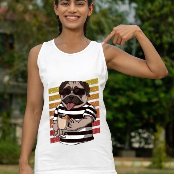 Linocasa– Pug Dog Drinking Coffee Tank Top - Image 8