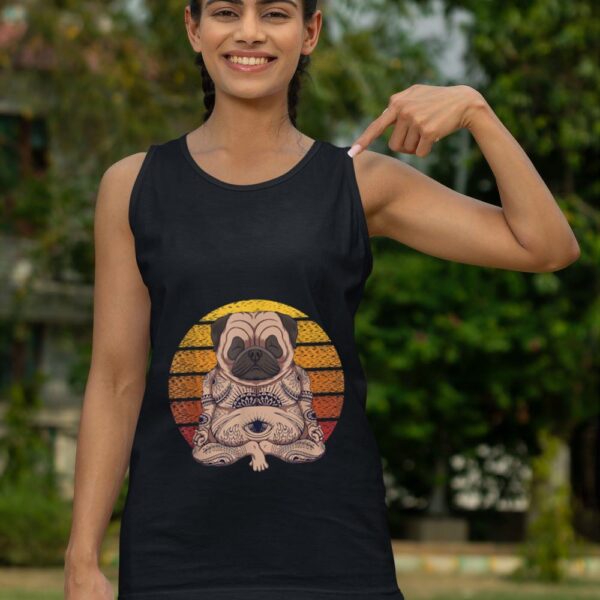 Linocasa– Retro Yoga Dog Pug Sunset Tank Top - Image 6