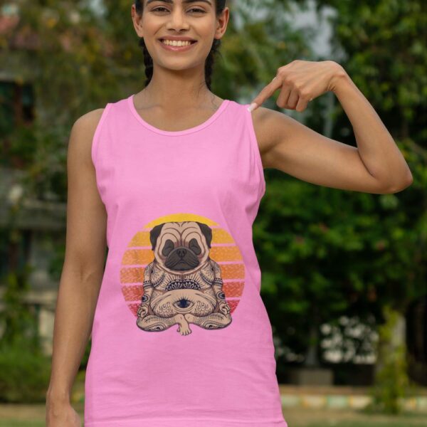 Linocasa– Retro Yoga Dog Pug Sunset Tank Top - Image 7