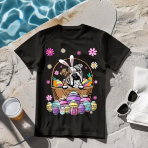 Linocasa– Bunny English Bulldog Dog Easter Eggs T-Shirt