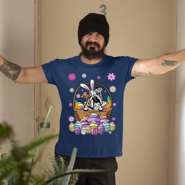 Linocasa– Bunny English Bulldog Dog Easter Eggs T-Shirt - Image 4