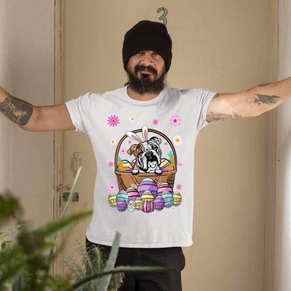 Linocasa– Bunny English Bulldog Dog Easter Eggs T-Shirt - Image 5