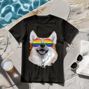 Linocasa– Corgi Dog Rainbow Sunglasses LGBT Pride T-Shirt