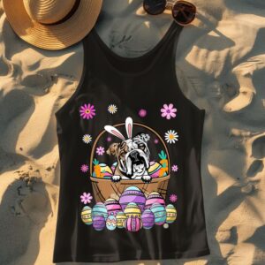 Linocasa– Bunny English Bulldog Dog Easter Eggs Tank Top