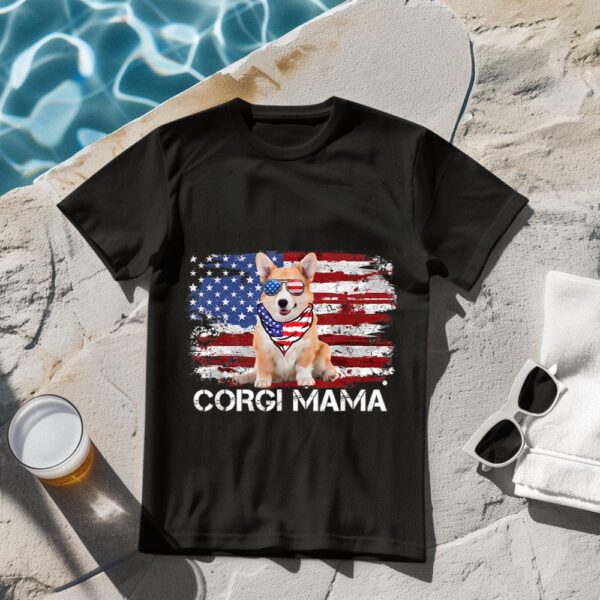 Linocasa– Corgi Mama American USA Flag T-Shirt