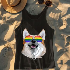Linocasa– Corgi Dog Rainbow Sunglasses LGBT Pride Tank Top