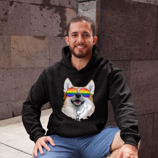 Linocasa– Corgi Dog Rainbow Sunglasses LGBT Pride Hoodie - Image 3