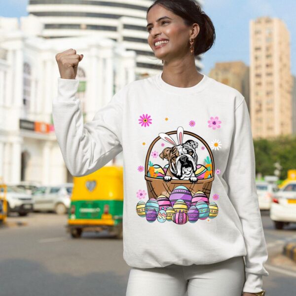 Linocasa– Bunny English Bulldog Dog Easter Eggs Sweatshirt - Image 8