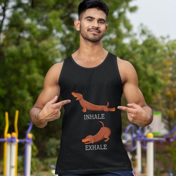 Linocasa– Dachshund Weiner Dog Yoga Inhale Exhale Tank Top - Image 3