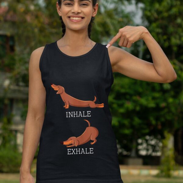 Linocasa– Dachshund Weiner Dog Yoga Inhale Exhale Tank Top - Image 6
