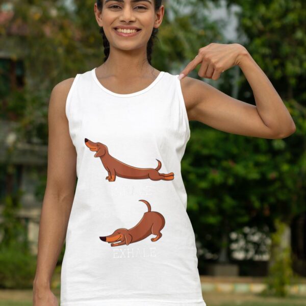 Linocasa– Dachshund Weiner Dog Yoga Inhale Exhale Tank Top - Image 8