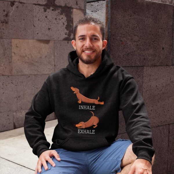 Linocasa– Dachshund Weiner Dog Yoga Inhale Exhale Hoodie - Image 3