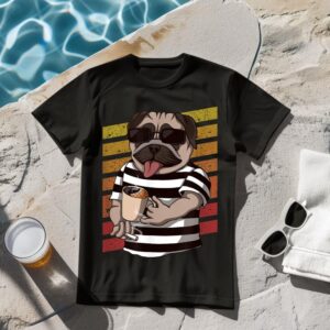Linocasa– Pug Dog Drinking Coffee T-Shirt