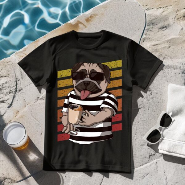 Linocasa– Pug Dog Drinking Coffee T-Shirt