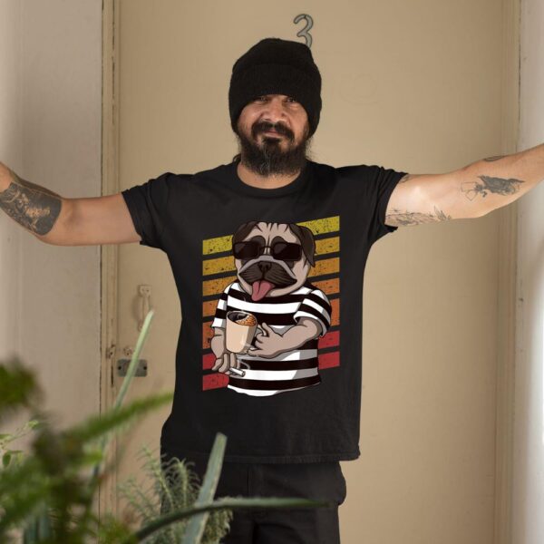 Linocasa– Pug Dog Drinking Coffee T-Shirt - Image 3