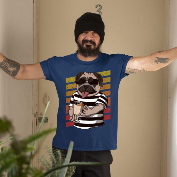 Linocasa– Pug Dog Drinking Coffee T-Shirt - Image 4