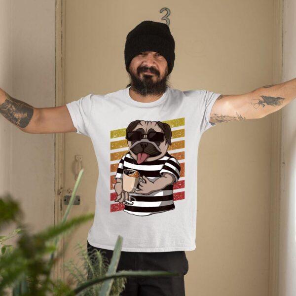 Linocasa– Pug Dog Drinking Coffee T-Shirt - Image 5