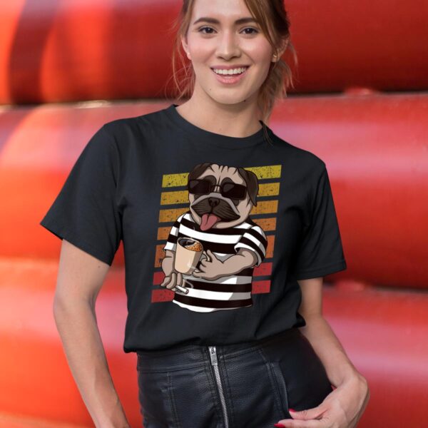 Linocasa– Pug Dog Drinking Coffee T-Shirt - Image 6