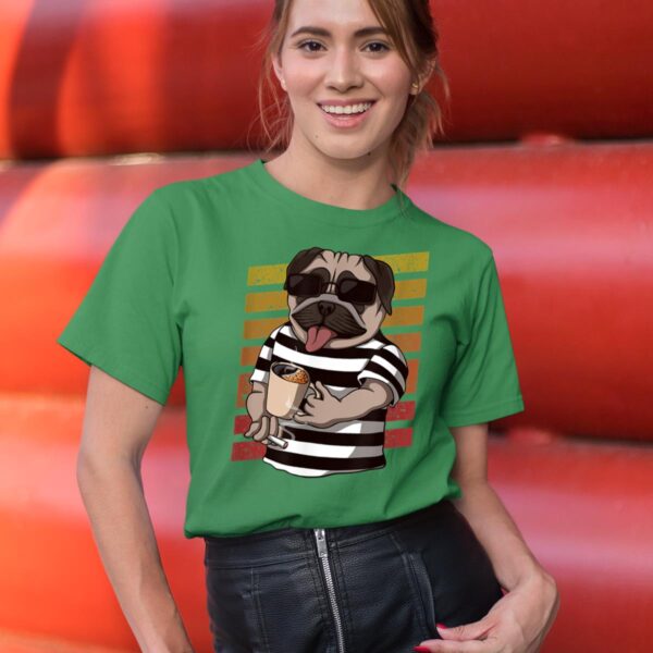 Linocasa– Pug Dog Drinking Coffee T-Shirt - Image 7