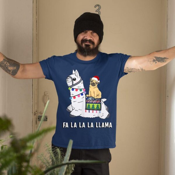 Linocasa– Pug Riding Llama Christmas T-Shirt - Image 4