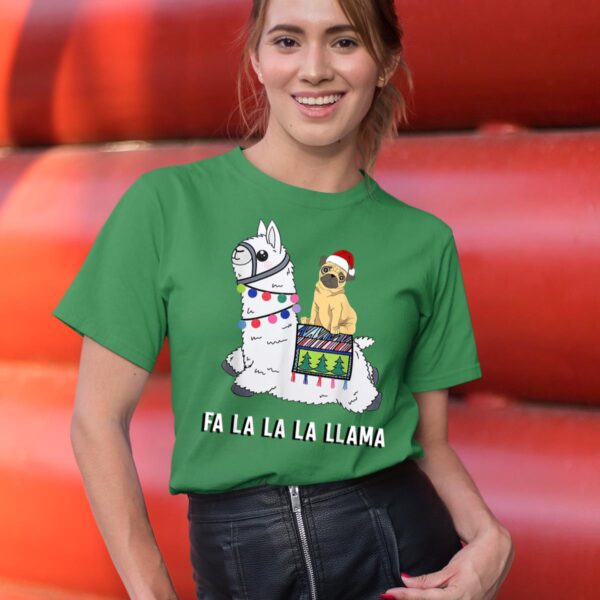 Linocasa– Pug Riding Llama Christmas T-Shirt - Image 7