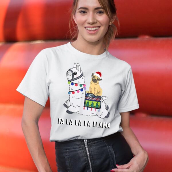Linocasa– Pug Riding Llama Christmas T-Shirt - Image 8