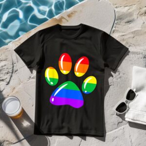 Linocasa– Rainbow Paw Print Dog Paw LGBT Pride T-Shirt
