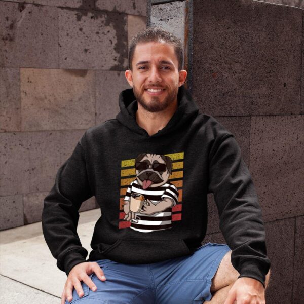 Linocasa– Pug Dog Drinking Coffee Hoodie - Image 3